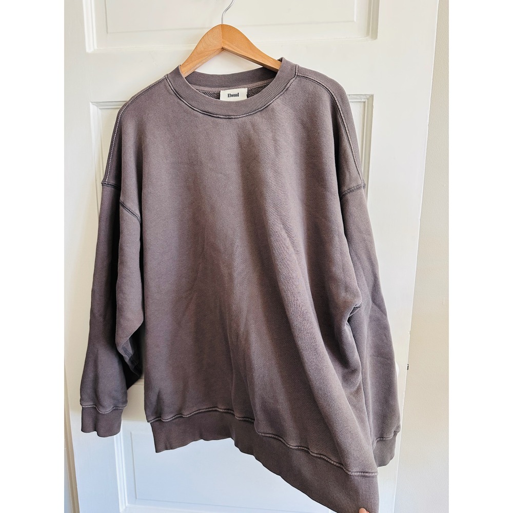 NEW Elwood Core Crewneck Sweatshirt Organic Cotton Washed Brown Mens Large